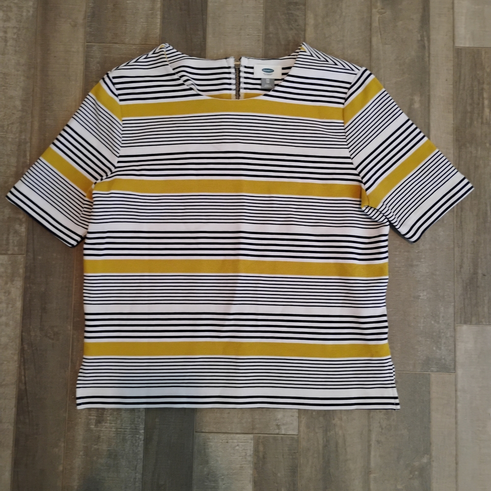 Old Navy Blue and White Crop Top with Striped Dress Blouse